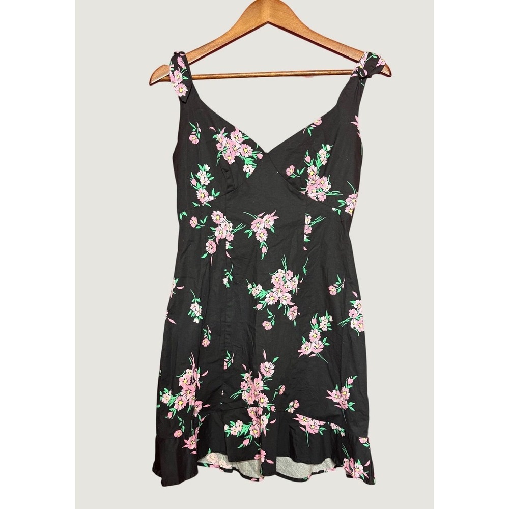 B. Smart Floral Sundress Women Size 9 Black Excellent Ruffle Tie Strap J509X664